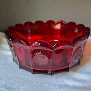 Vintage Red Glass Coin Bowl Vintage Fostoria liberty bell ruby scalped bowl